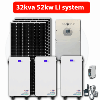 32KVA Solar System 52kw Lithium 96x 550w + Installation Kit