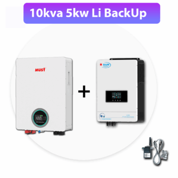10Kva Hybrid 5Kw Lithium BackUp + Installation Kit